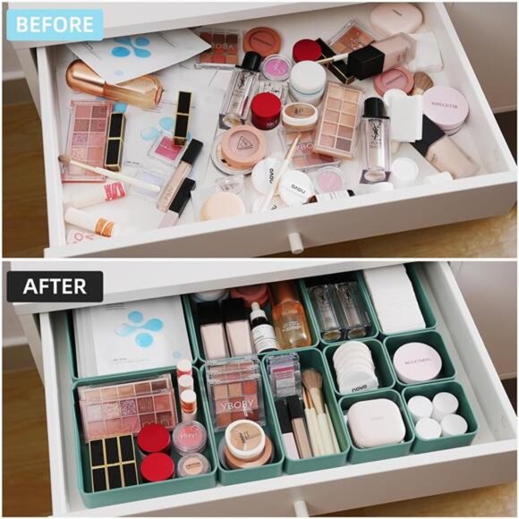 Stackable Drawer Organizer Set Makeup Vanity Desk Storage Bins Kitchen Office - Picture 4 of 7